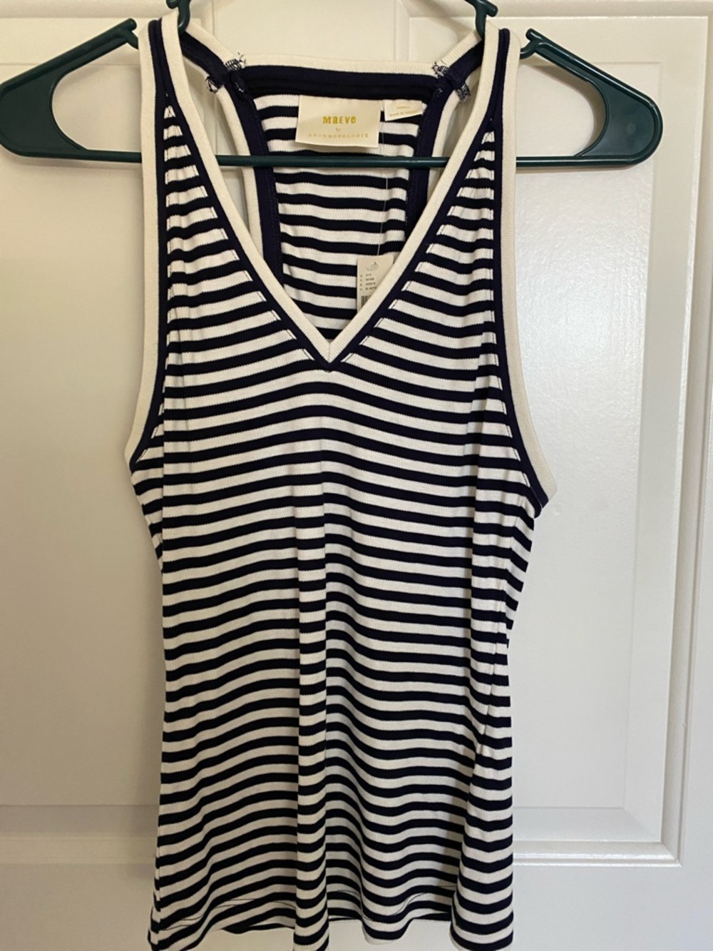 Maeve Navy & White Striped V-Neck Tank